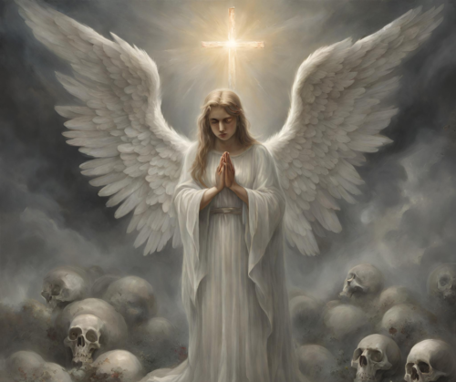 天使が死者の冥福を祈っている